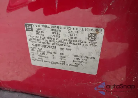 2015 Cadillac Srx Luxury Collection z USA, uszkodzony, nr VIN 3GYFNEE38FS587555